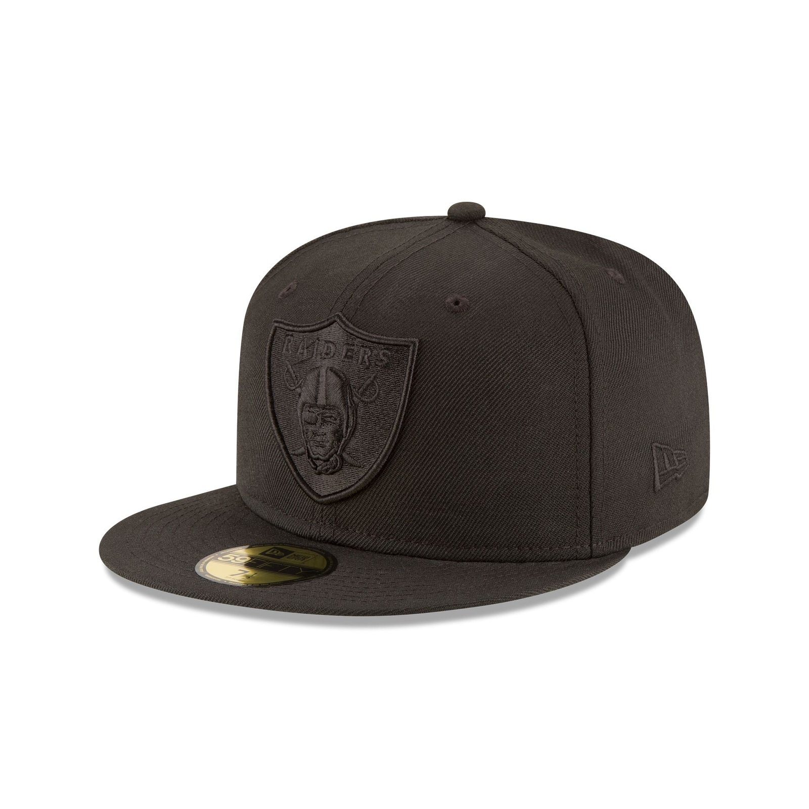 70234593_59FIFTY_BLACKONBLACK_OAKRAI_BLKBLK_3QL.jpg Las Vegas Raiders Black on Black 59FIFTY Fitted Hat - Imagen 1